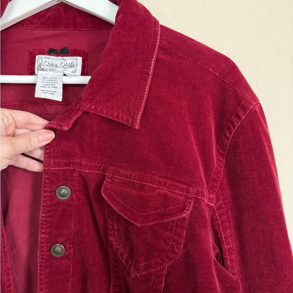 Live a Little Women's Deep Red Burgundy Wine Red Corduroy Jacket Gilmore Girls - Picture 5 of 7